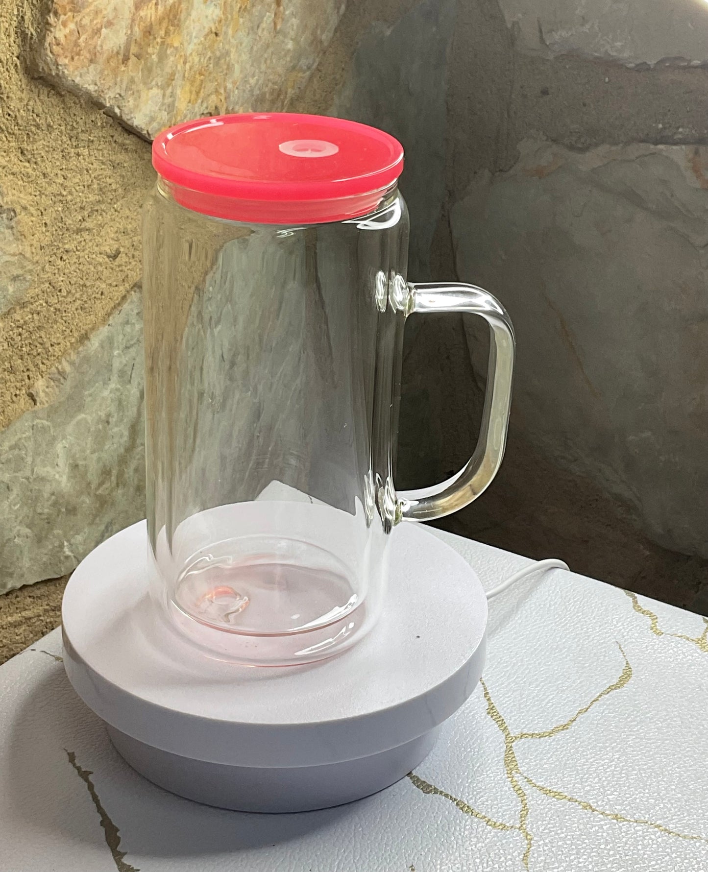 16oz Glass Snowglobe Tumbler With Handle