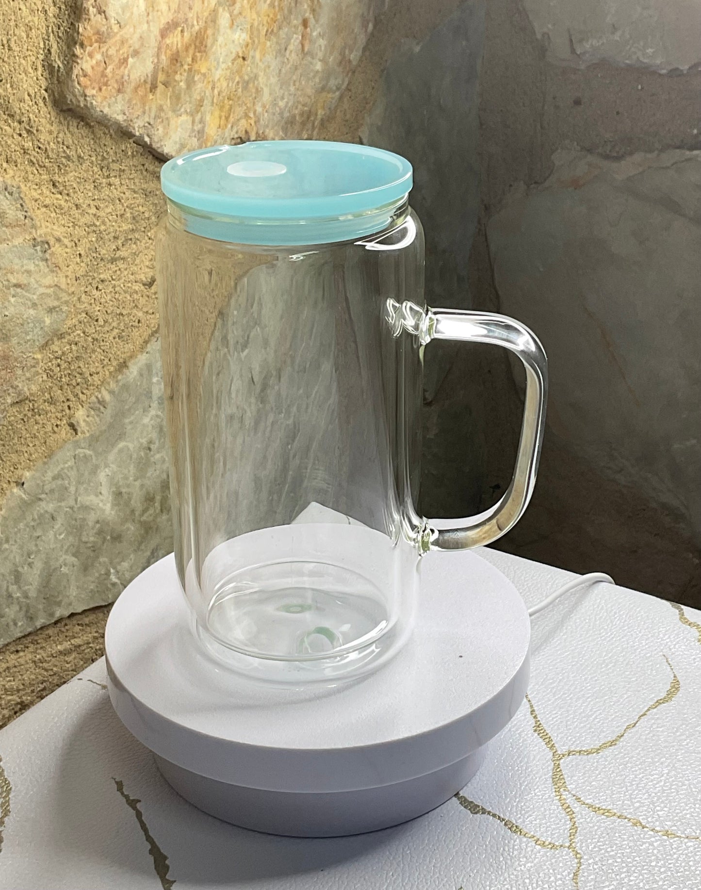 16oz Glass Snowglobe Tumbler With Handle