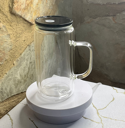 16oz Glass Snowglobe Tumbler With Handle